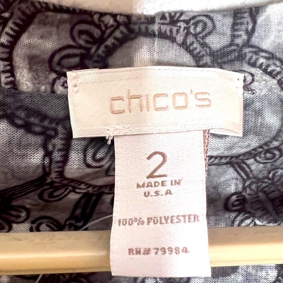 Chico’s top Size 2 Bohemian look. Black & Ivory 3/4 sleeves. Embellishments - Picture 5 of 5